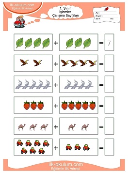 Çocuklar İçin toplam işlemi yaprak testleri 